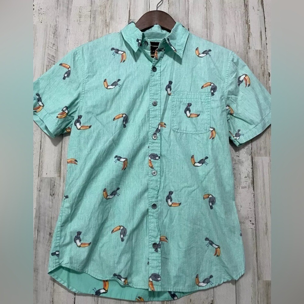 Ocean Current Men's Size M Toucan Print Shirt‎ Tropical Green 100% Cotton